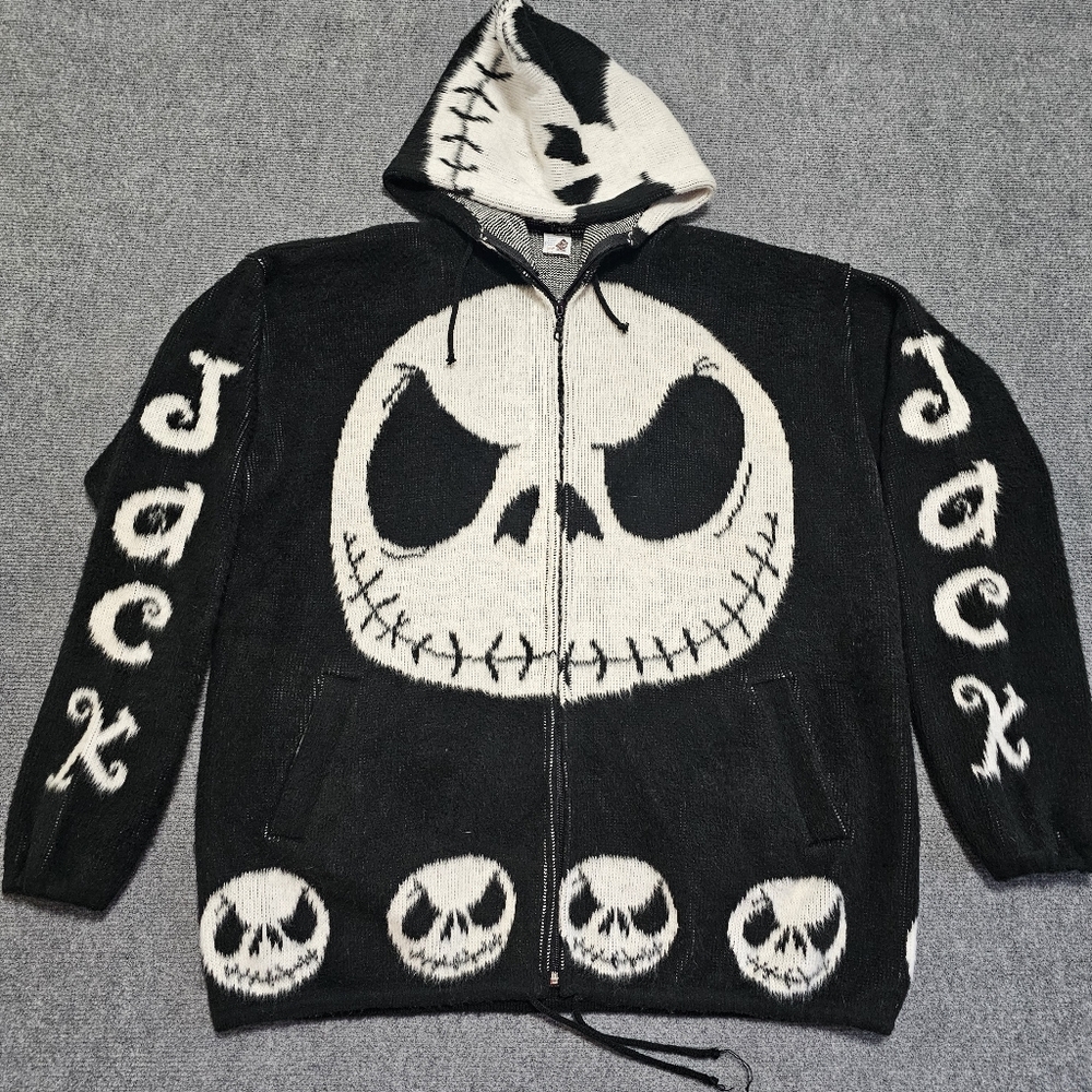 Tuntaquimba Artesanias Jack Skellington Mens Wool Zip Up Hoodie Jacket Ecuador - Picture 1 of 14